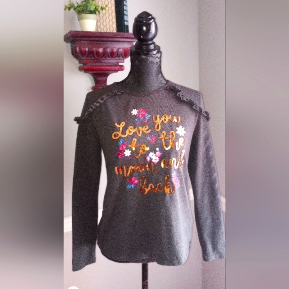 Girlie Ruffle Bling Sequin Top" I ❤️You To The Moon& Back" LS Tee